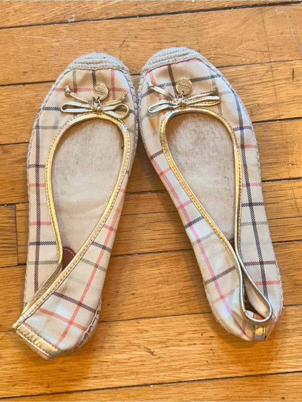 Coach Plaid Ballet Flats with Gold Trim